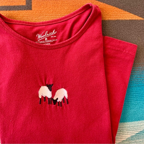 Woolrich—Embroidered Sheep, Long Sleeve Tee (Red, Size Medium) - Picture 2 of 5